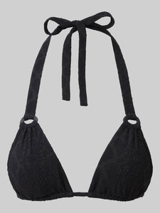 The Tamarama Triangle Bikini Top - Black Textured Rivulet Jacquard
