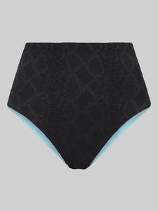 The Navagio Bikini Bottom - Black Textured Rivulet Jacquard