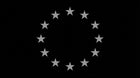 European Union flag with 12 white stars in a circle on a black background