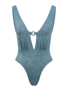 Siren Plunge Swimsuit - Teal Cloud