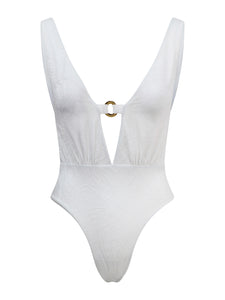 Siren Plunge Swimsuit - White-Rock